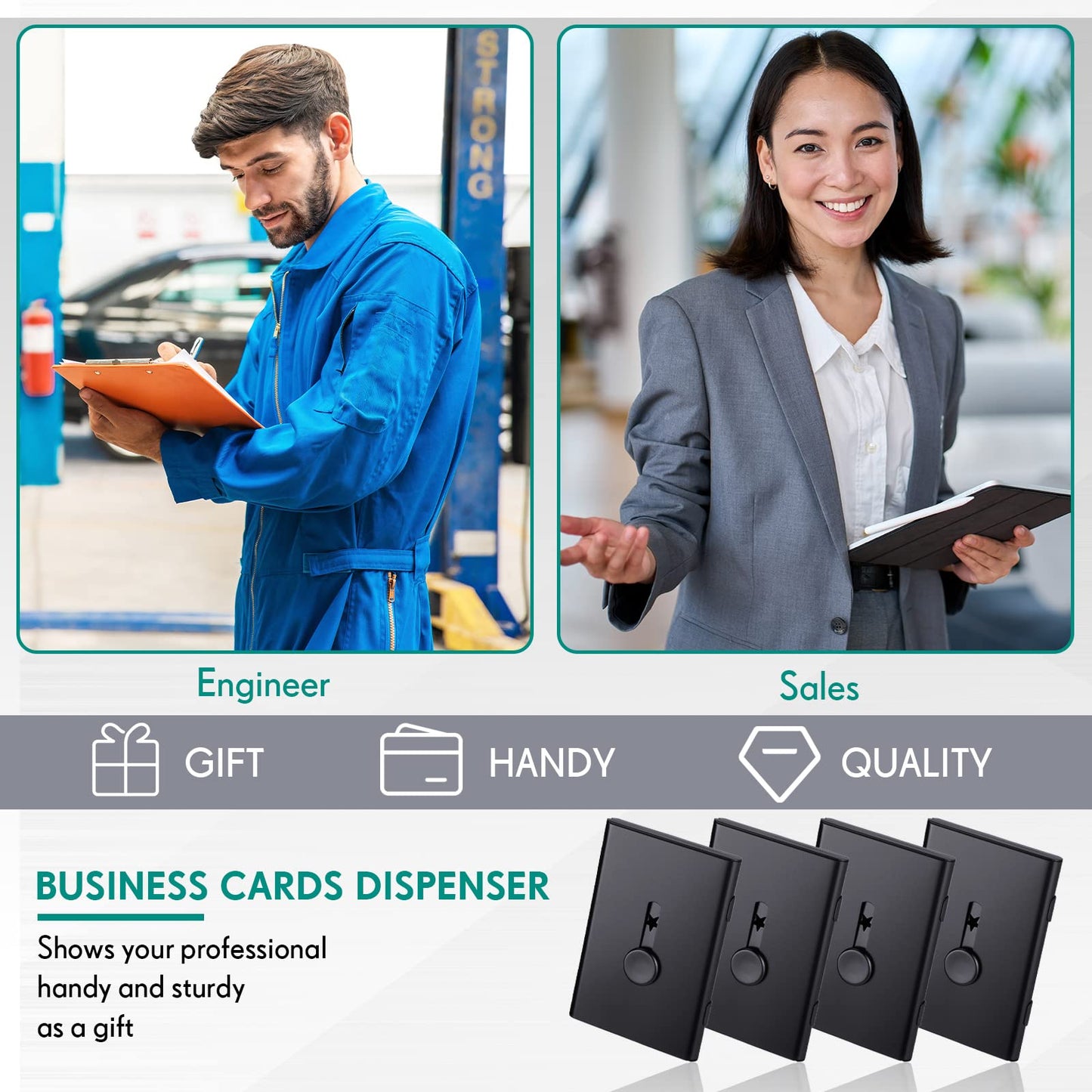 Nuanchu 4 Packs Black Business Card Holder Thumb Drive Business Card Case Metal Slide out Portable name holder Pocket name Case for Men Women Credit ID(Black)