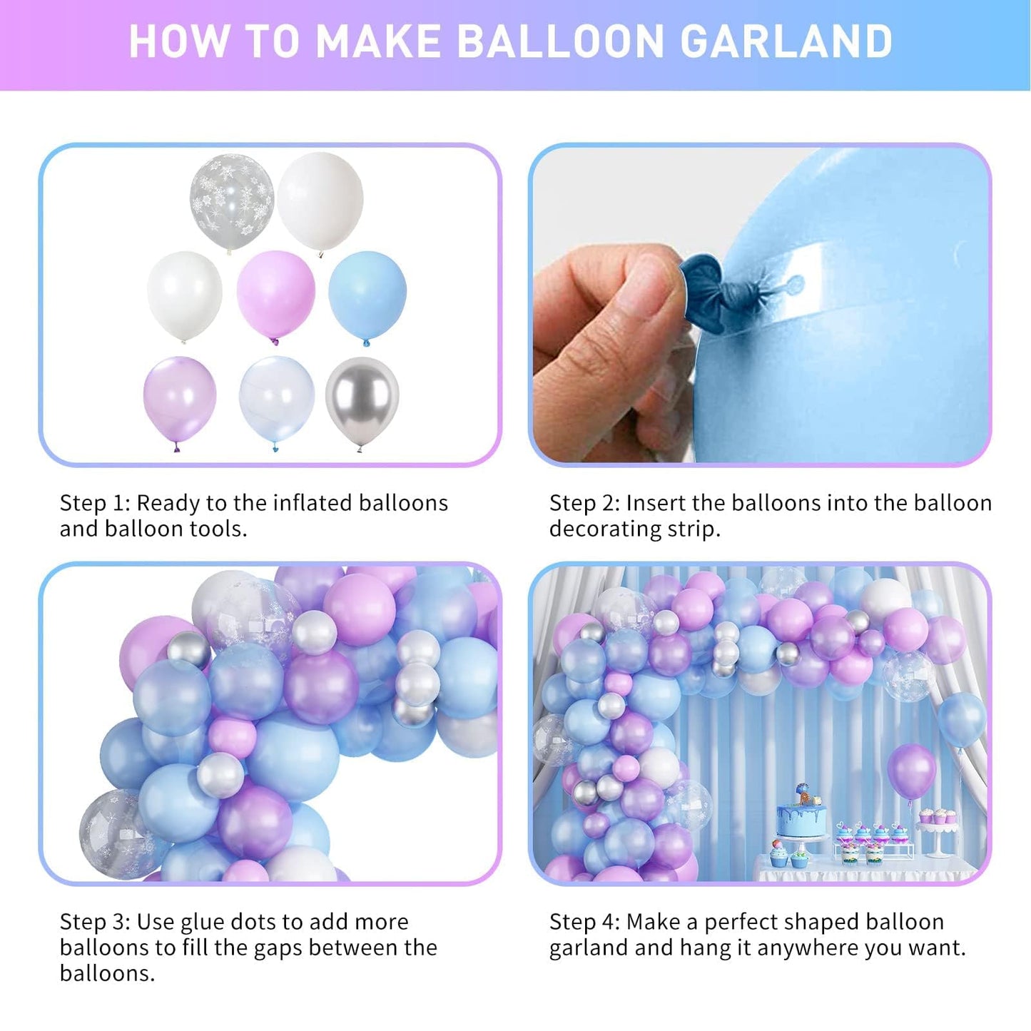 Winter Balloon Garland Arch Kit, 103Pcs Pearl Purple Blue White Metallic Silver Snowflake Latex Balloons Garland for Christmas Winter Wonderland Theme Princess Birthday Baby Shower Party Decorations