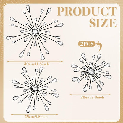 Hicarer 4 Pcs Starburst Wall Decor Bling Wall Art Crystal Teardrop 3D Hanging Rhinestone Radial Metal Artwork Modern Accent Sculptures Decorations for Living Room Home Office Bedroom(Black)