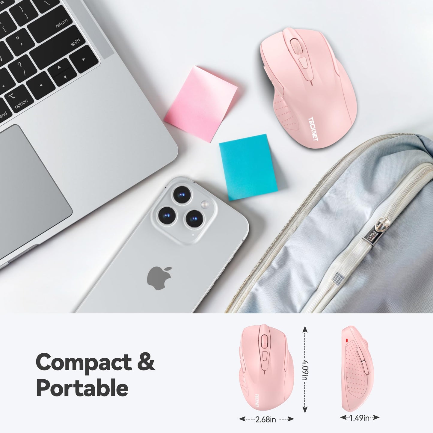 TECKNET Wireless Mouse, 2.4G Ergonomic Optical Mouse, Computer Mouse for Laptop, PC, Computer, Chromebook, Notebook, 6 Buttons, 24 Months Battery Life, 2600 DPI, 5 Adjustment Levels