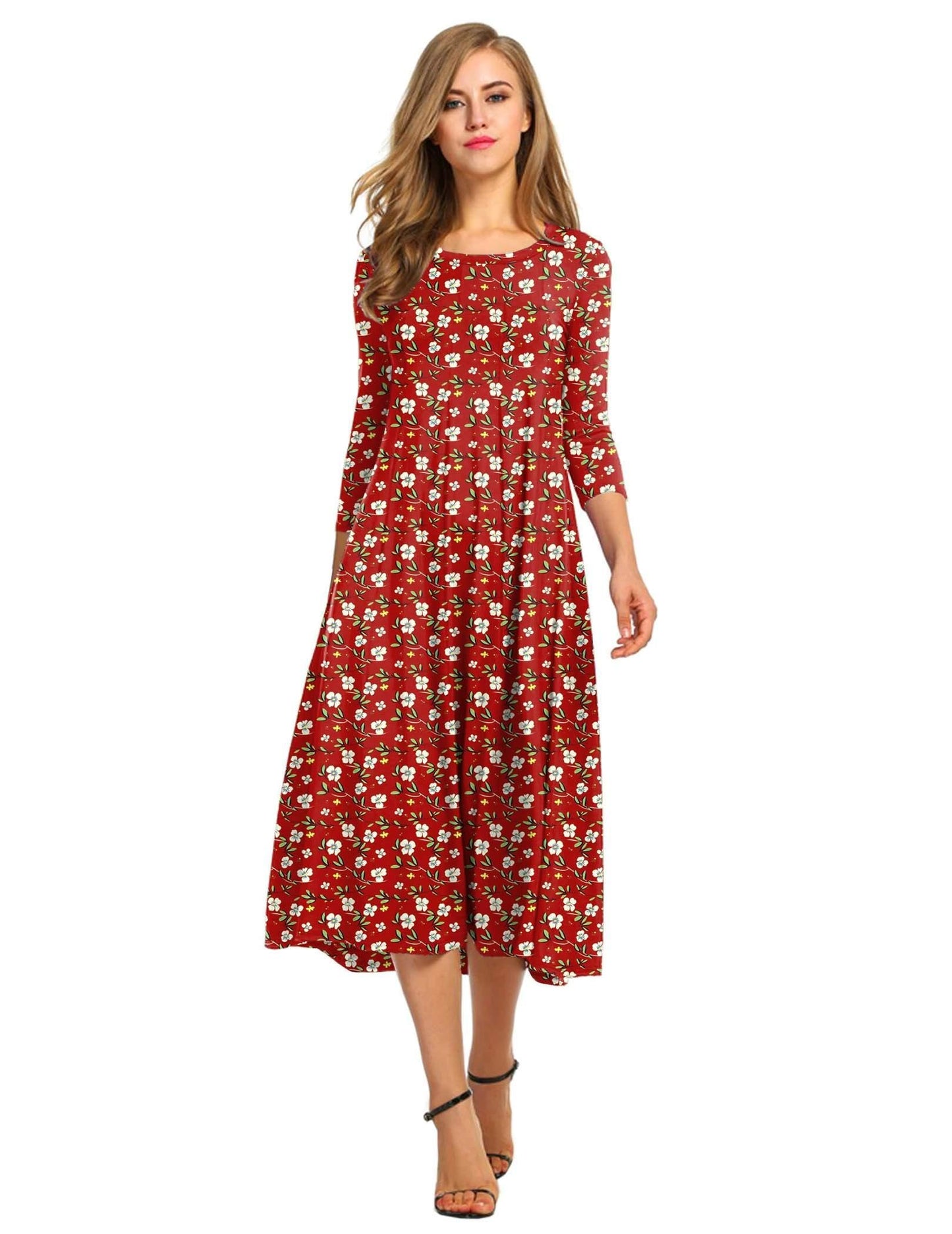 HOTOUCH Red Xmas Dress for Women Soft Cotton Midi Sundress for Women Loose Fit A Line Spring Dresses, XL