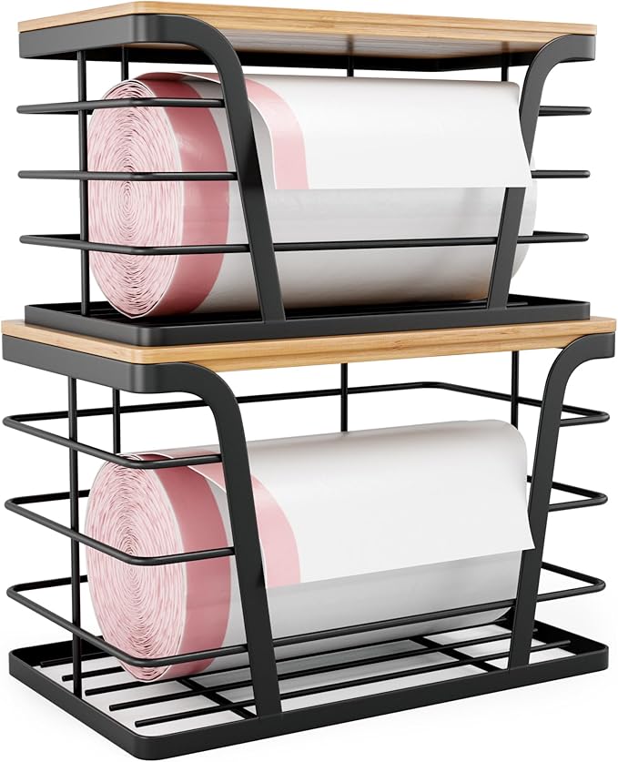 2 Pack Stackable Storage Laundry Kitchen Organizers, Wall Mount Trash Bag Holder