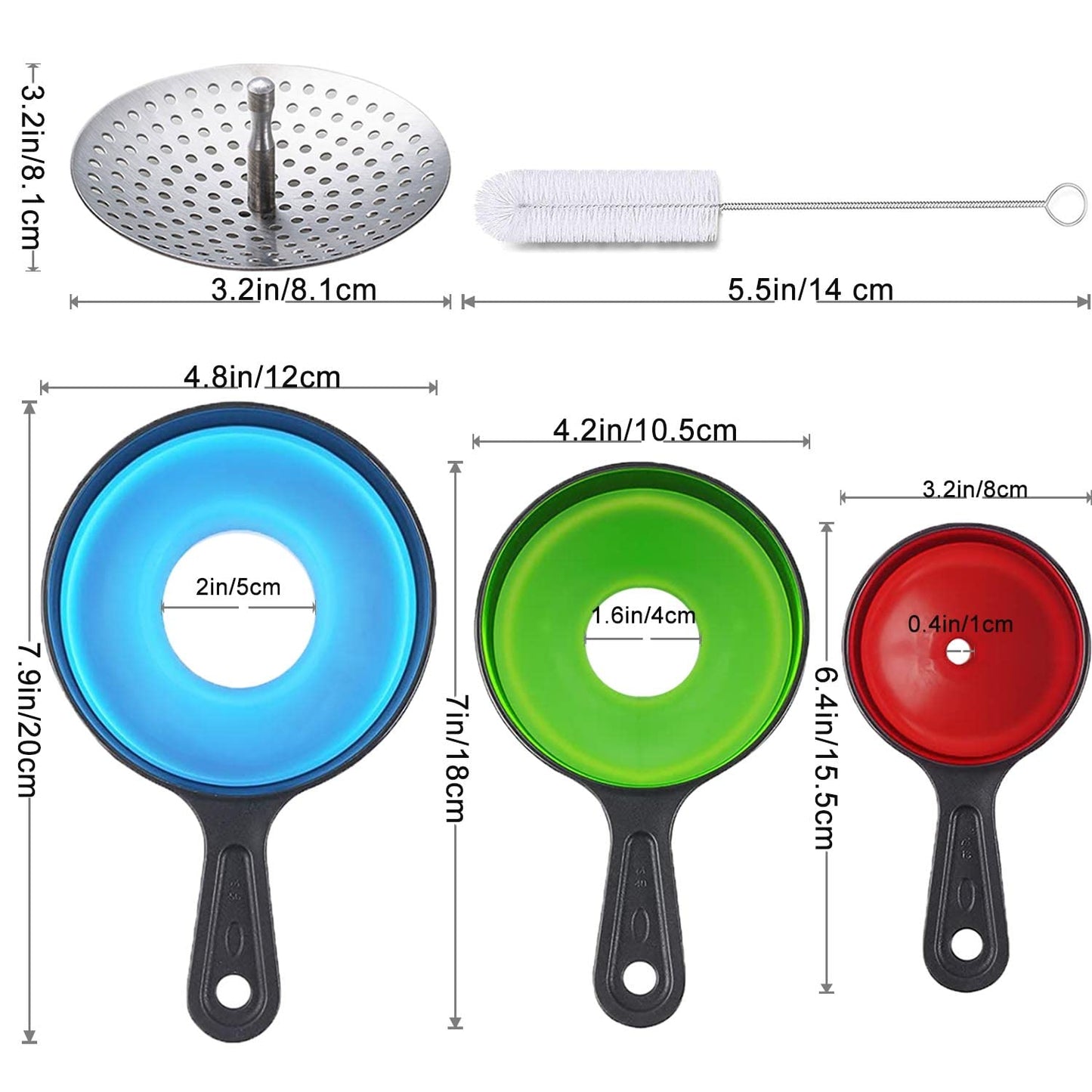 Kalave Canning Funnel with Strainer, Food Grade Silicone Collapsible Kitchen Funnel, Wide Mouth for Canning, Filling Bottles & Mason Jars, 4 Pack