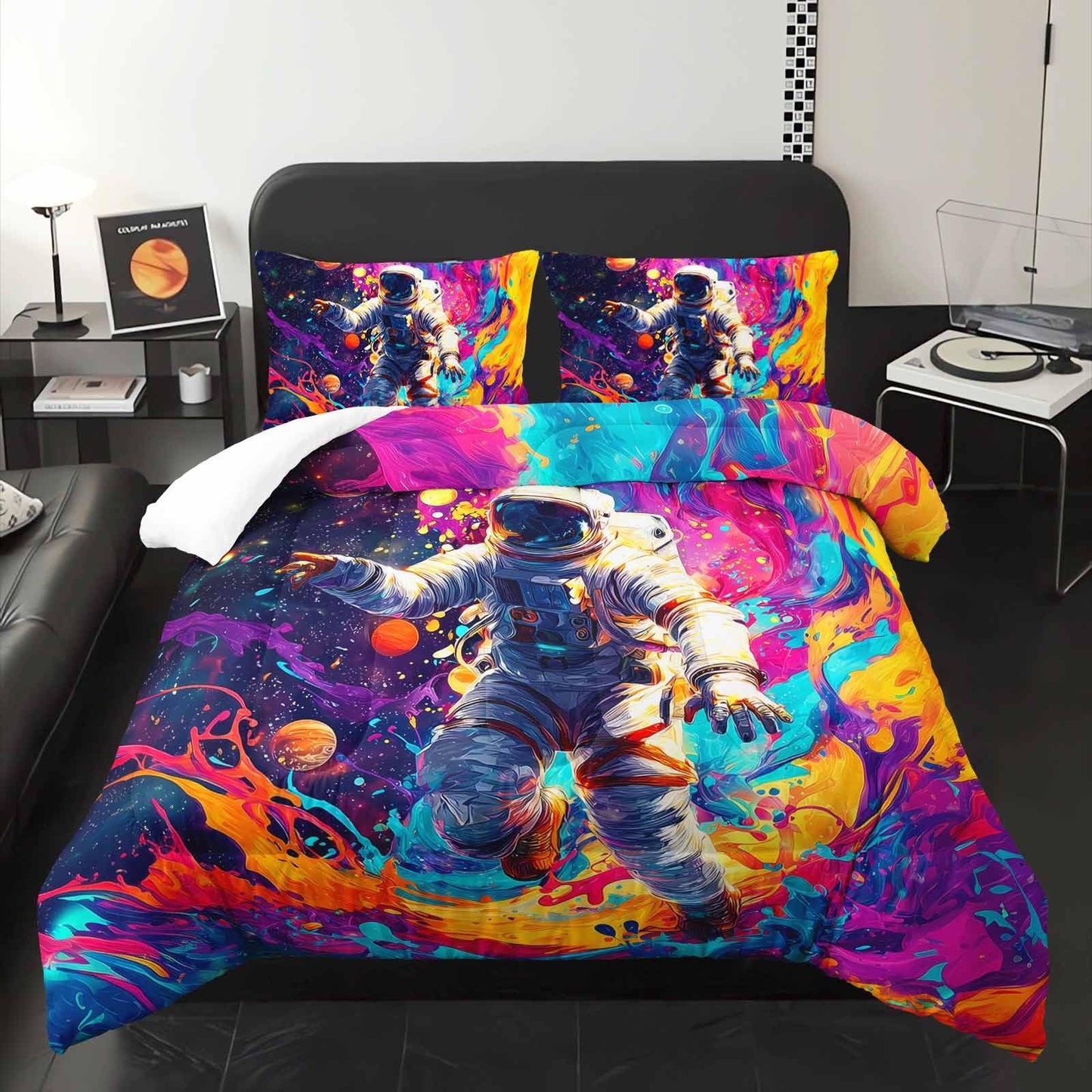 lneffble Astronaut Galaxy Comforter Full Size,Astronaut Galaxy Kids Comforter Set,3Pcs Bedding Set Printed Comforter with 2 Pillowcases,Down Alternative,Soft and Lightweight,for All Seasons