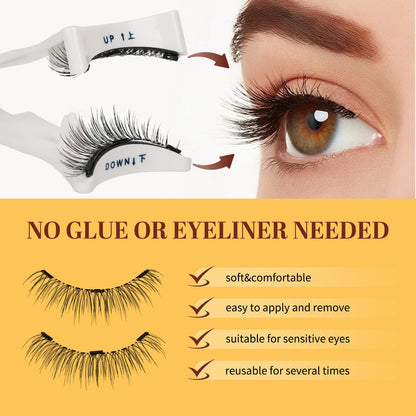 QUEWEL Magnetic Eyelashes 1 Pair Reusable Magnetic Eyelashes with Applicator No Glue Needed Eyelashes Cat Eye Natural Look Lash Clusters Kit Easy to Wear and Remove(B05)