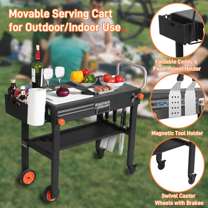 Portable Outdoor Grill Table, Folding Grill Cart with Wheels, Blackstone Griddle Stand for 17"/22" Griddle, Large Space Blackstone Table Solid and Sturdy, Grill Stand for Blackstones, Ninja, Weber