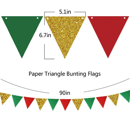 Christmas Party Decorations Paper Fans,Garlands String Circle Dot,Triangle Bunting Flags, Honeycomb Ball,Paper Tissue Pom Poms,Party Supplies for Christmas Birthday Wedding Baby Shower