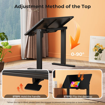 Liftsync Glass Standing Desk，35inch Whole Piece Rolling Sit Stand Table with Wheels，90° Tiltable Mobile Rising Height Adjustable，Foldable Top Suit for Small Laptop，Black