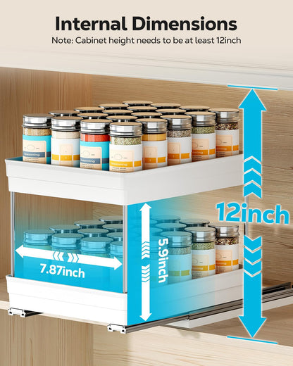 Nieifi Spice Organization for Cabinet-Vertical Spice Rack Pull Out-Spice Rack Organizer for Cabinet-4-1/3 inch Wide-Seasoning Kitchen Organizer-4.3" W x 10.6" D x 8.7" H-2 Pack-2 Tier