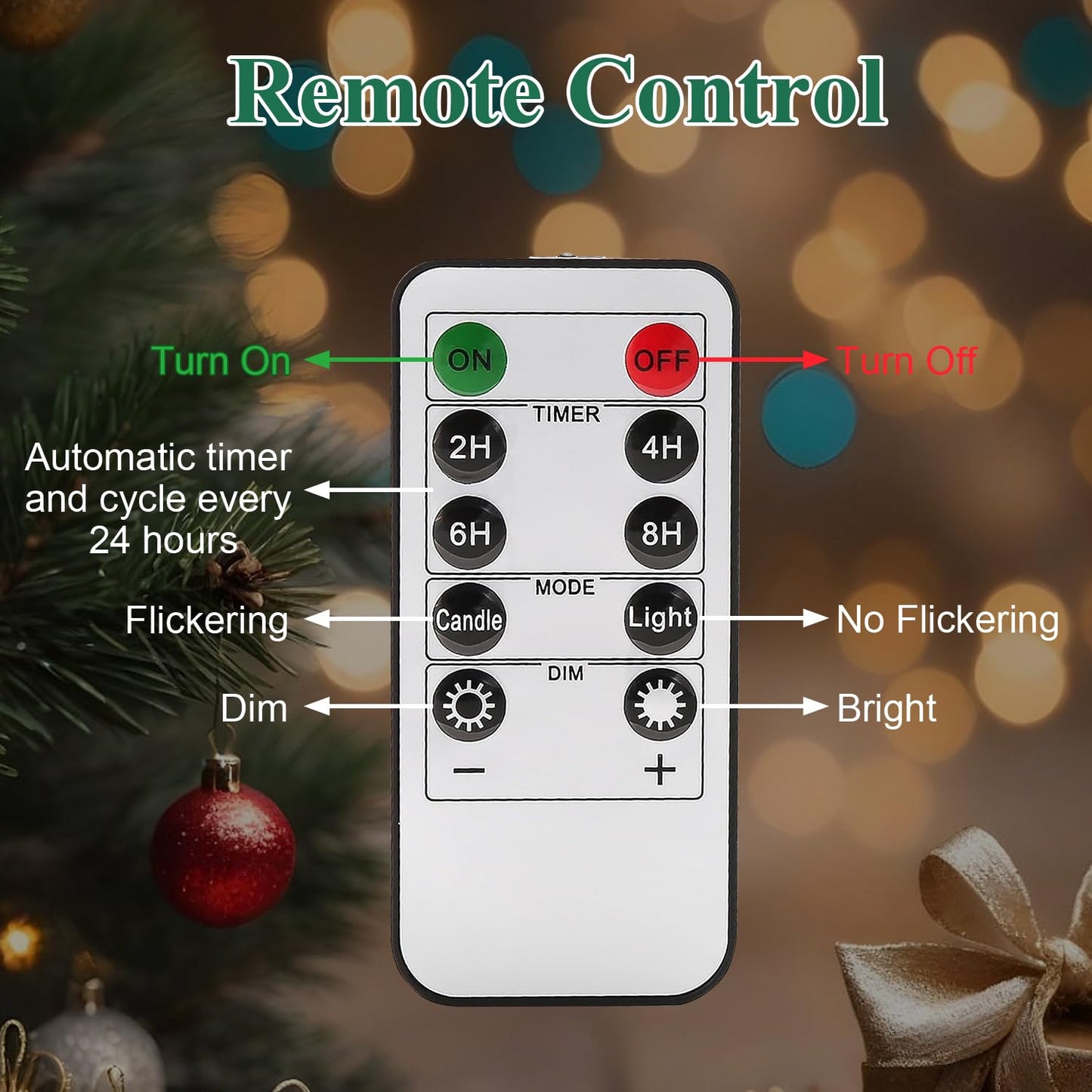 ilifemate Christmas Tree Candles Lights with Timer, Flameless LED Candles with Remote, 2 Modes & Brightness, Battery Operated Christmas Decorations for Holiday Party & Home Decor 6 Pcs
