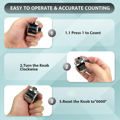 POXXU 6 Pack Clicker Counter,Metal Hand Tally Counters Clicker with Black Nylon Lanyard,4 Digit Display Pitch Counter for Knitting,Coaching,Golf,Lap,Fishing,Umpire,Baseball,Row Sport (Silver Color)