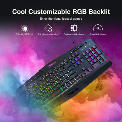 Redragon K521KS Wireless Gaming Keyboard, Tri-Mode BT/2.4G/USB-C RGB Mechanical Feeling Keyboard with Multimedia Keys, 4000mAh Battery, Anti-Ghosting, Compatible with PC - Upgrade