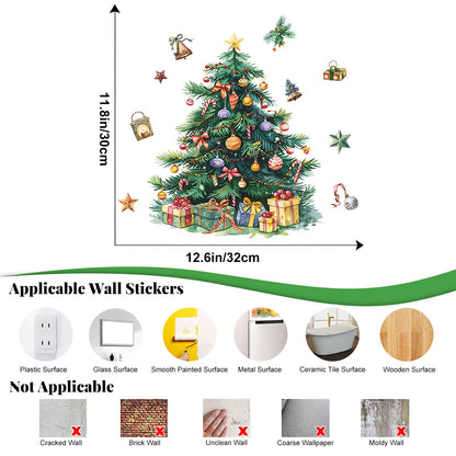 MeyRolizn Merry Christmas Tree Wall Decal, Christmas Window Clings Wall Decals Peel and Stick, Christmas Decorations Wall Stickers for Winter Room Kitchen Bathroom Party Holiday Decor (Green)