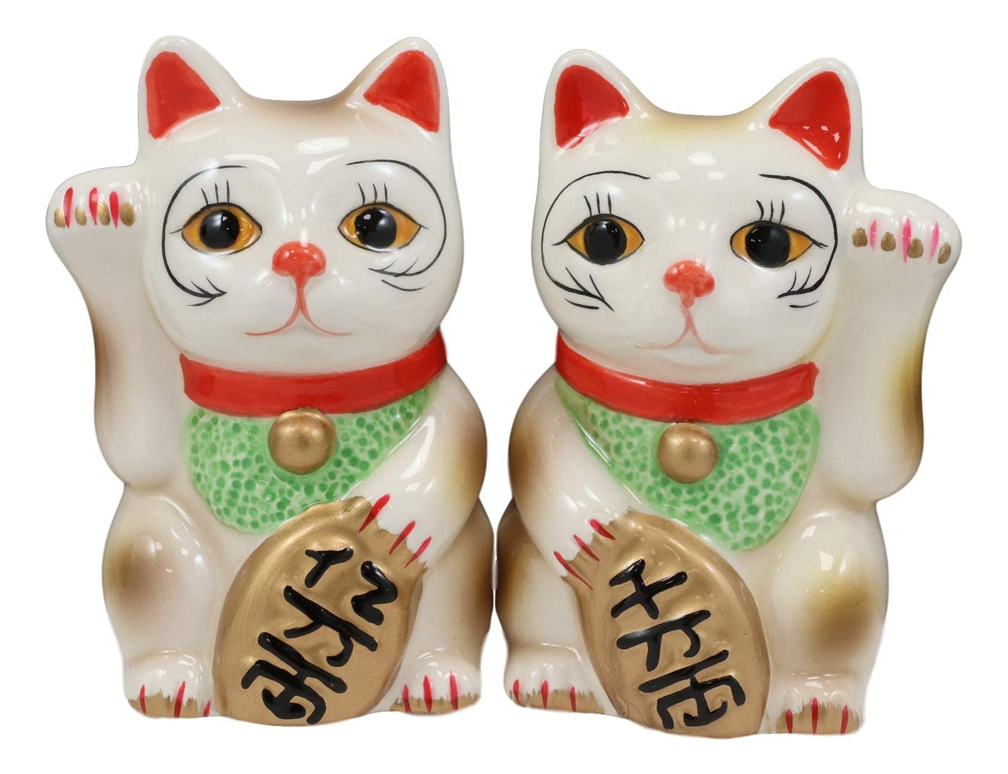 Ebros Gift Ceramic Japanese Auspicious Maneki Neko Lucky Cats Salt And Pepper Shakers Magnetic Feline Cat Kittens Figurine Set 3.5"Tall Kitchen Counter And Dining Table Decorative Accent