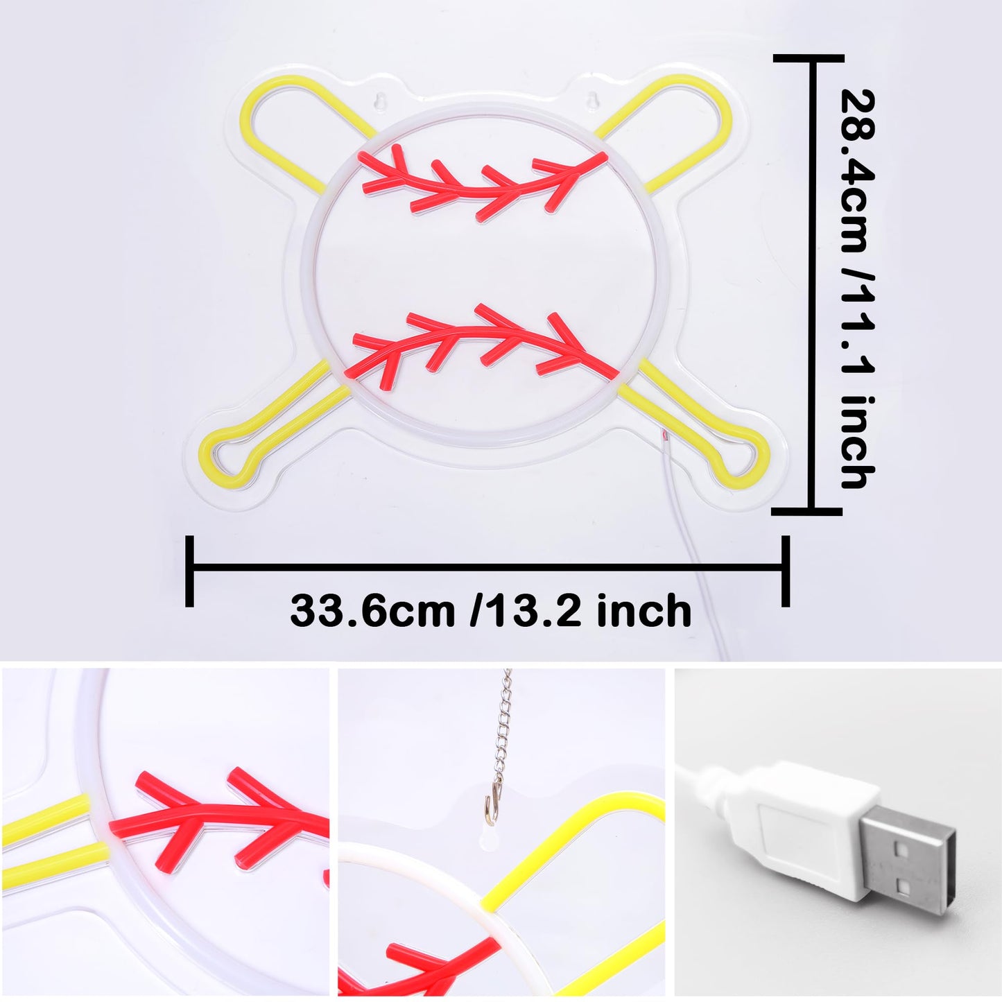 Attivolife Baseball Neon Sign for Wall Decor, Light up Sport Campaign Ball LED Lamp with Dim USB Powered, Unique Home Club Shop Party Birthday Christmas Day Gift for Boy Teenage Student Athlete Man