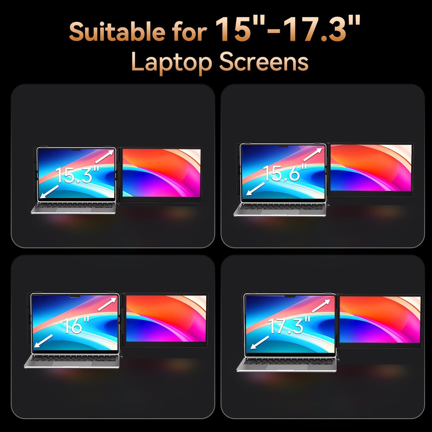 Laptop Screen Extender - Ultra-Thin 1.3lbs 14" FHD IPS Dual Portable Monitor Extension for Laptop, Attachment Plug & Play for 13-17" Laptops, Second Extra Travel Display for Windows/Mac/Android
