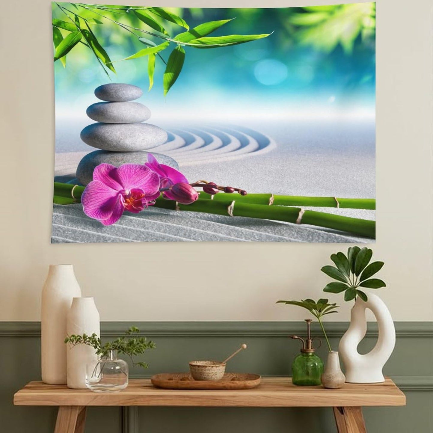ZhiRain Spa Tapestry Wall Hanging Sand Orchid and Massage Stones Garden Yoga Zen Tapestries Home Decor for Living Room Bedroom Apartment Farmhouse Dorm 30"x40"