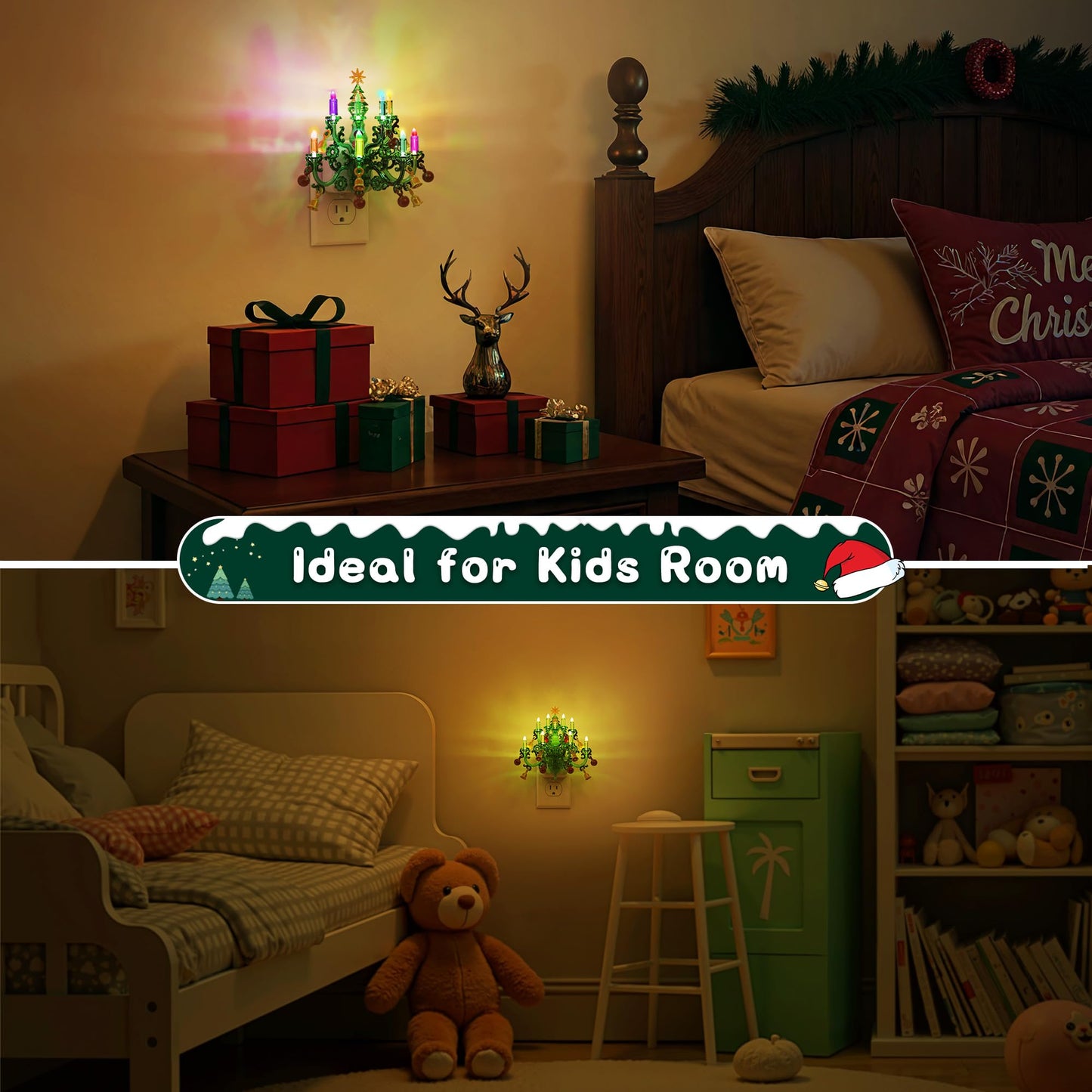 L LOHAS LED Christmas Night Light, Plug in Night Light with Dusk to Dawn Sensor, 3 Brightness Adjustable and RGB Mode, Ideal Nightlight for Christmas Home Decor, 2 Pack