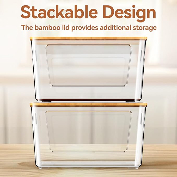 Trash Bag Holder with Bamboo Lid, Stackable Trash Bag Dispenser, Extra Large