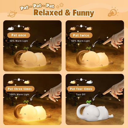 MAGOHMT Silicone Elephant Night Light for Kids - 3-Level Dimmable & Rechargeable LED Lamp, Touch Control Soft Animal Light for Nursery, Baby Room Decor