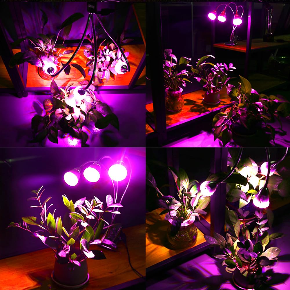 CFGROW Small Led Grow Light, Desk Clip LED Plant Grow Lamp 21W with 3pcs 360° Flexible Goosenecks for Indoor Office Home Garden Greenhouse Table Plants Growing Lighting