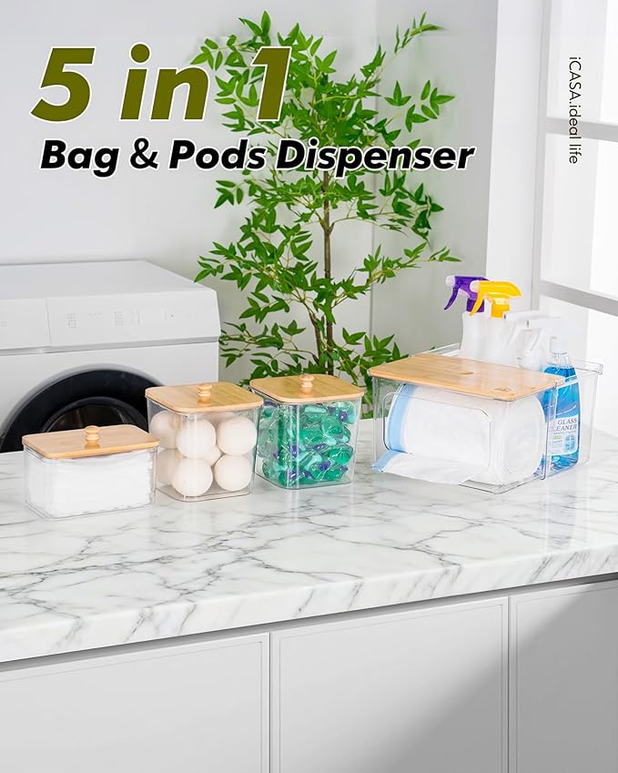 Trash Bag Dispenser Dishwasher Pod Holder - 5 in 1 Plastic Garbage Bag Under