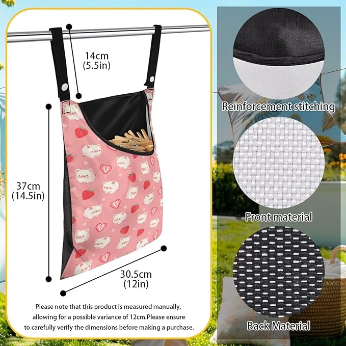 Clothespin Bag for Clothesline Outdoor, Soft & Lightweight Hanging Bag for