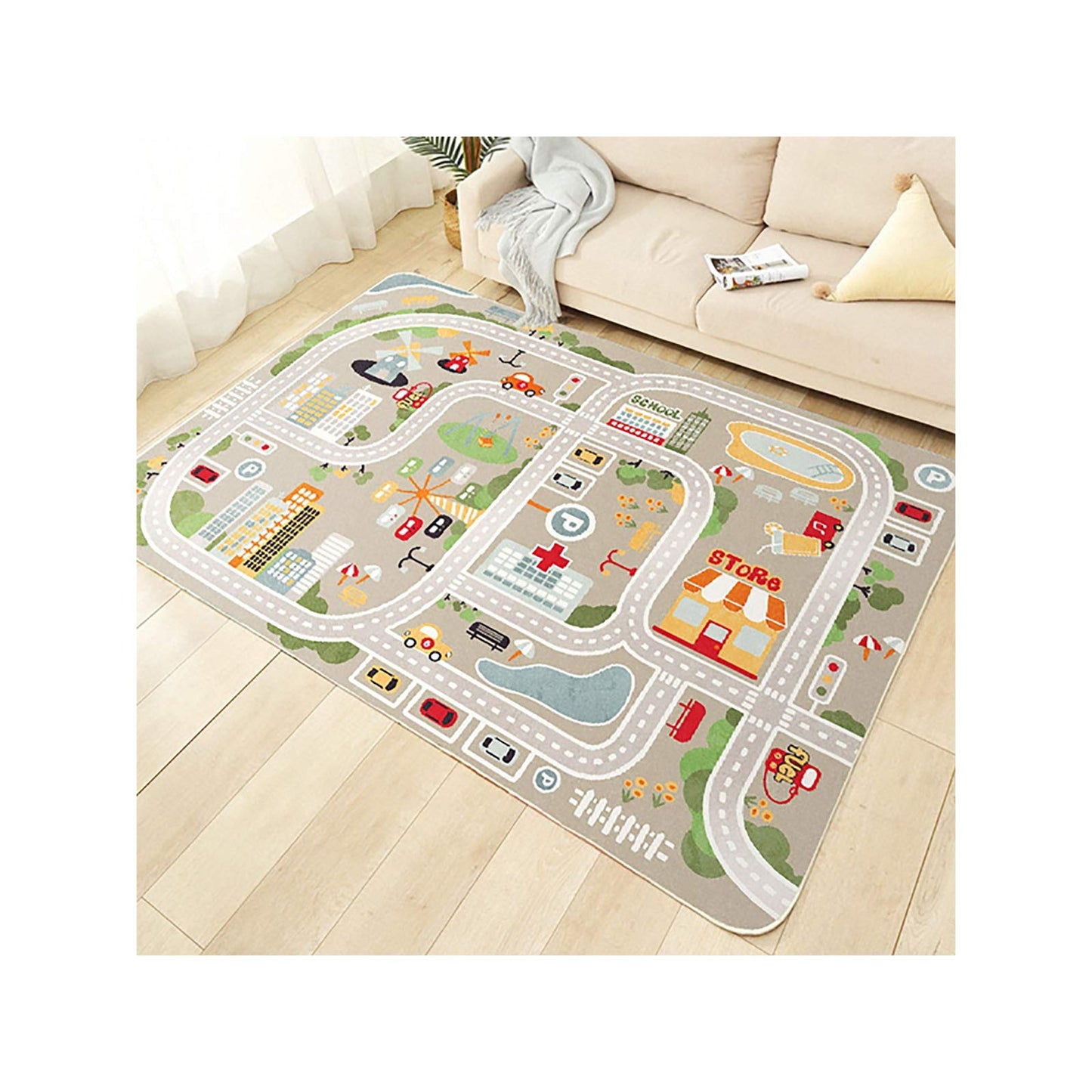 TYKTZXY Kid Rug Playmat for Toy Cars, Play Area Carpet with Rubber Backing, for Children Bedroom Play Room 120cm×160cm(3'11"×5'3")