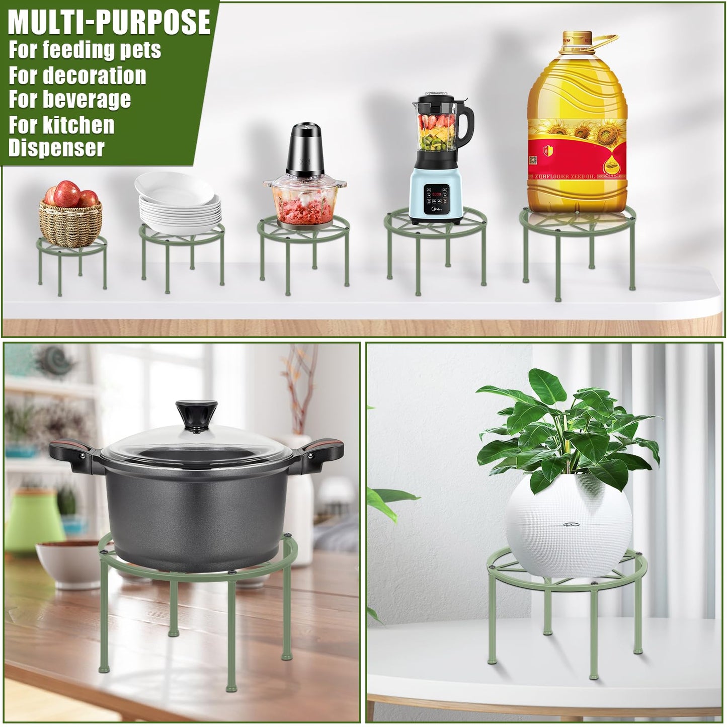 lokeisna Metal Plant Stands, Anti-Rust Iron Flower Pot Stand, Heavy Duty Plant Pot Shelf, Decoration Racks for Home Indoor and Outdoor 10 Pcs (Green)