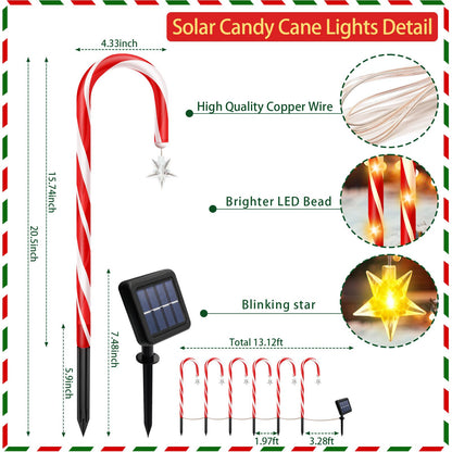 stadeco Solar Christmas Decorations Outdoor, 12 Pack Solar Candy Cane Christmas Lights 8 Lighting Modes 180 Bright LED, Waterproof Outside Xmas DIY Decorations for Pathway Yard Garden