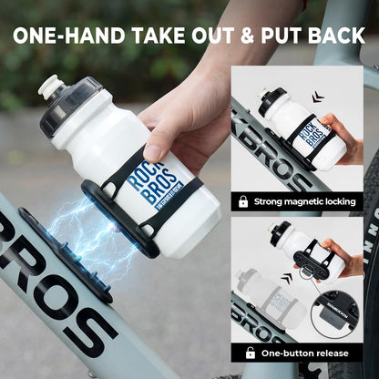 ROCKBROS Bike Water Bottle Holder with Strap, Magnetic Water Bottle Holder for Bike, Bike Cup Holder for Road, Mountain, Folding Bike, Ebike & Scooter