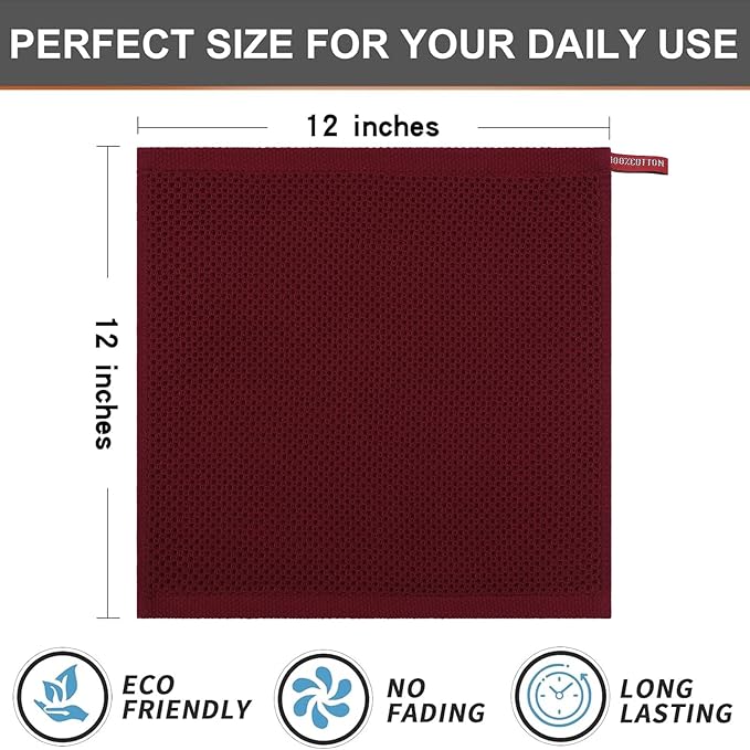 Kitinjoy 100% Cotton Kitchen Dish Cloths, 6 Pack Waffle Weave Ultra Soft