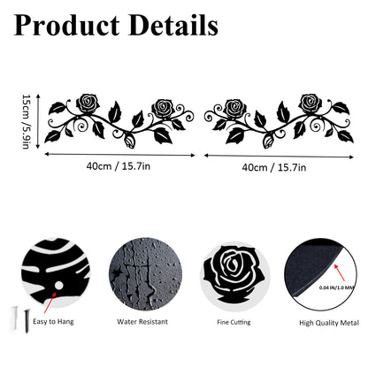 DUOOLN 2 Pcs Metal Rose Tree Leaf Wall Decor, Long Iron Scroll Vine Wall Art Above, Rustic Hanging Sign Flowers Sculpture, For Above Door Living Room Office Indoor And Outdoor Decoration - Black