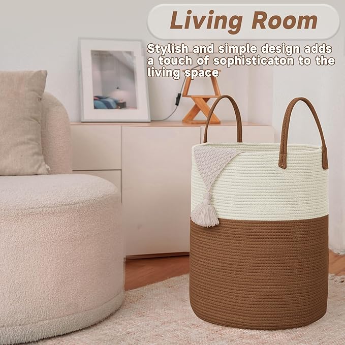 Large Woven Laundry Basket Hamper, 100L Cotton Rope Storage Bin