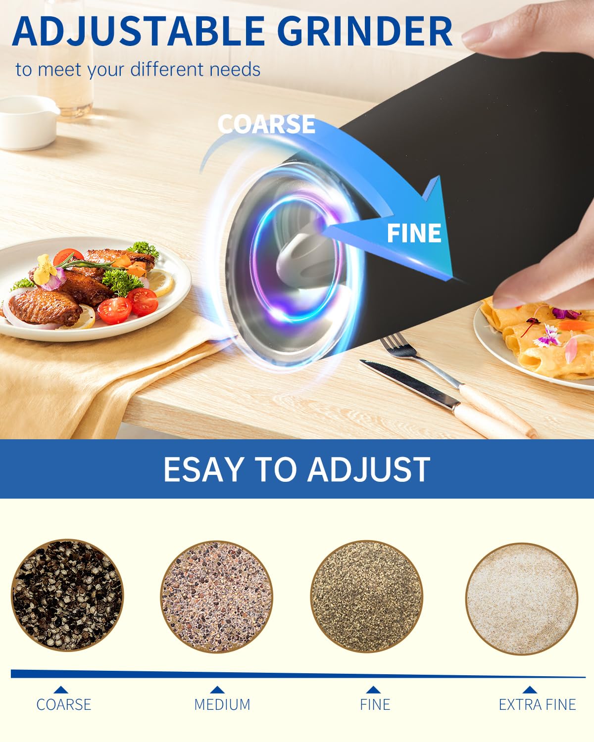 CIRCLE JOY Gravity Electric Salt and Pepper Grinder Set Automatic Salt and Pepper Grinder Set with LED Light, Battery Operated, Adjustable Coarseness, Large Capacity, for Home Kitchen BBQ, Black