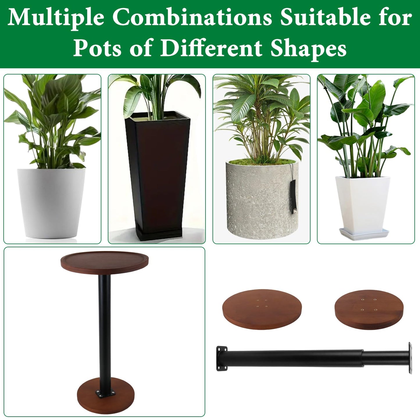 LUTTY Wooden Adjustable Plant Risers for Inside Pot,7.9-13.8 inches Tall Tapered Plant Riser Fill Bottom of Tall Flower Pots and Large Plants Containers, Rise Filler Riser of Flower Pots