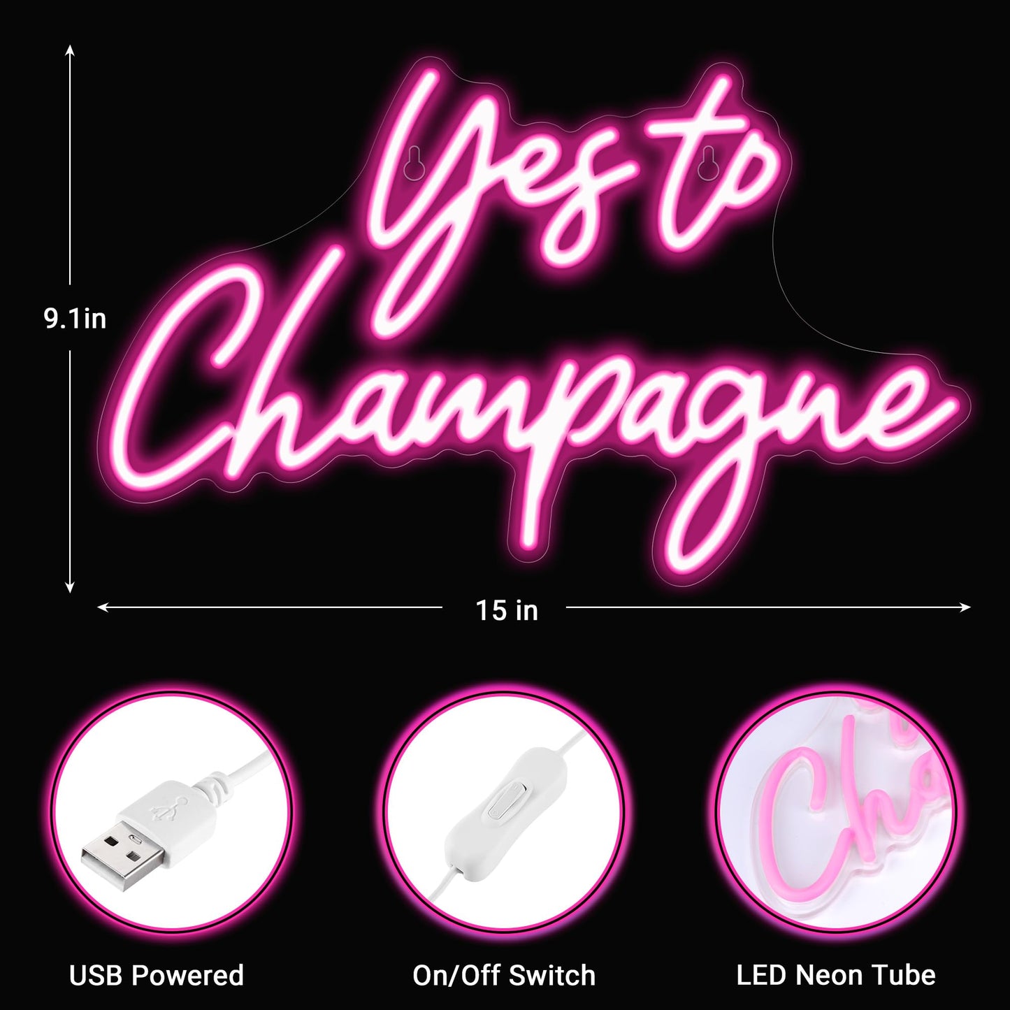 Kavaas Yes to Champagne Neon Sign 15" x 9.1", Neon Bar Signs for Home Bar Decor, Man Cave Pub Party - Best Gifts for Champagne Lover, Birthday, Christmas