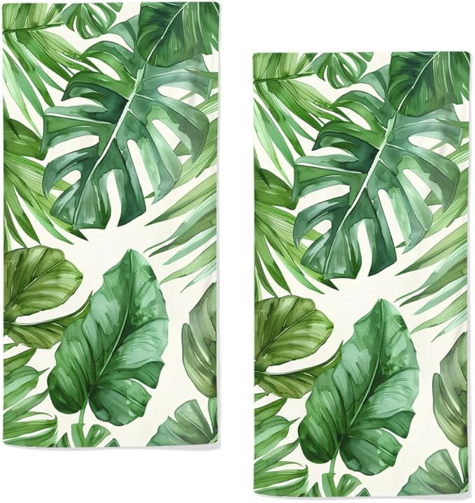 Palm Leaves Tropical Hand Towels Set of 2 Highly Absorbent Breathable Floral