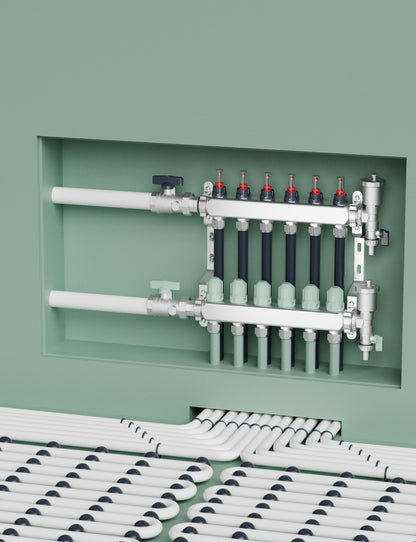6 Loop Stainment Steel Manifold for Radiant Heat with Flow Meters, 1/2" Inch Compression Fittings, for Hydronic Infloor Heating System
