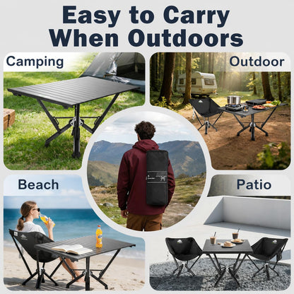 MTRVR Folding Camping Table & LED Lantern Bundle – Portable Aluminum Outdoor Table + Rechargeable Camping Lantern, Tent Lights, Overlanding Gear & Emergency Outdoor Lighting