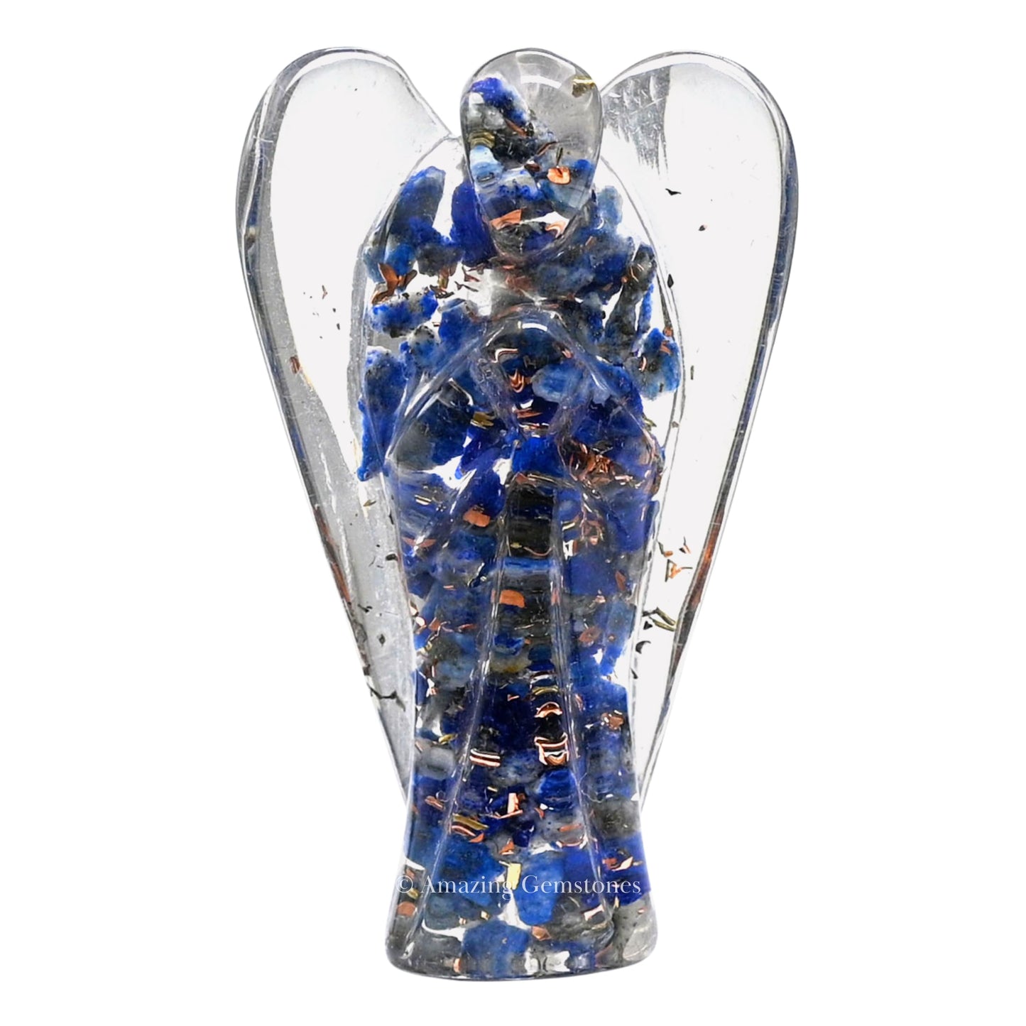 Amazing Gemstone Lapis Lazuli Guardian Angel Figurine Pocket Crystal Angel for Protection - Orgone Guardian Angel with Orgonite Layer and Natural Crystal for Healing Gift (2 Inch, Organite)