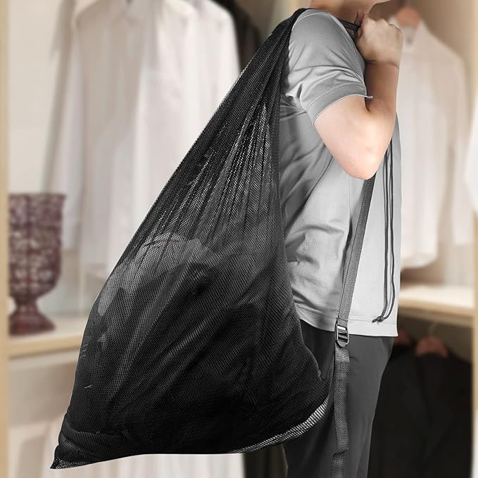 Mesh Laundry Bags with Adjustable Shoulder Strap, Drawstring Closure, Mixed