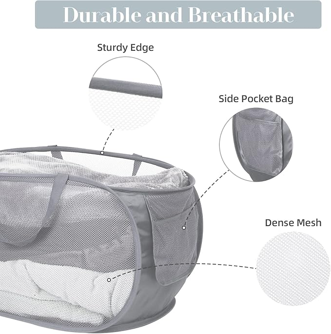 Durable Collapsible Laundry Baskets, Mesh Pop Up Laundry Hamper