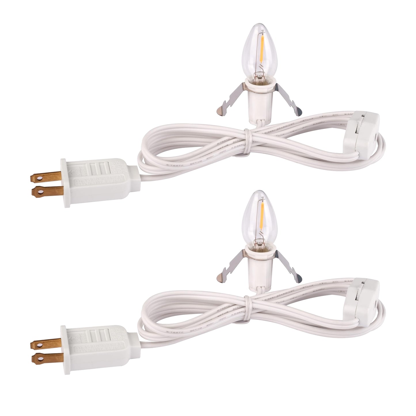 OHLGT 2 Sets Accessory Cord with 2 LED C7 Light Bulb, 5Ft Salt Lamp Cord Replacement with On/Off Switch Plugs E12 Socket for Halloween Pumpkin, Christmas Village House, Holiday Decorations and Crafts