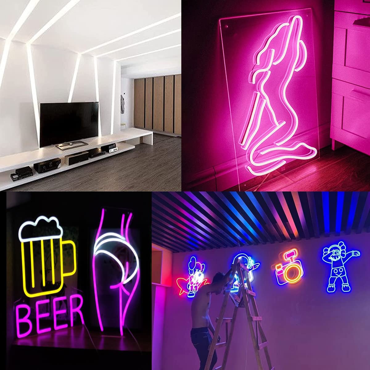 Maxlaxer Ice Blue Neon LED Strip Lights, 16.4ft 12V Waterproof Flexible Light for Indoor/Outdoor Decoration (Includes Power Adapter)