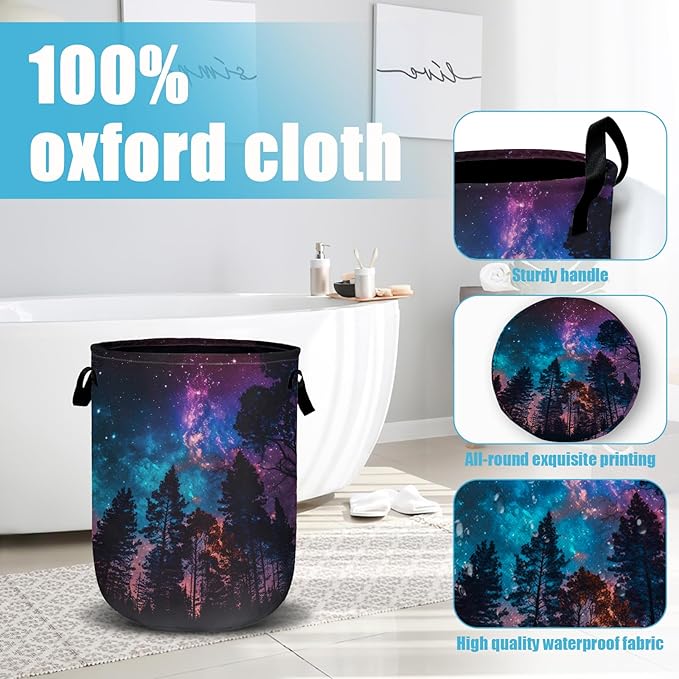 Purple Galaxy Forest Laundry Basket, Laundry Hamper Collapsible Oxford Cloth