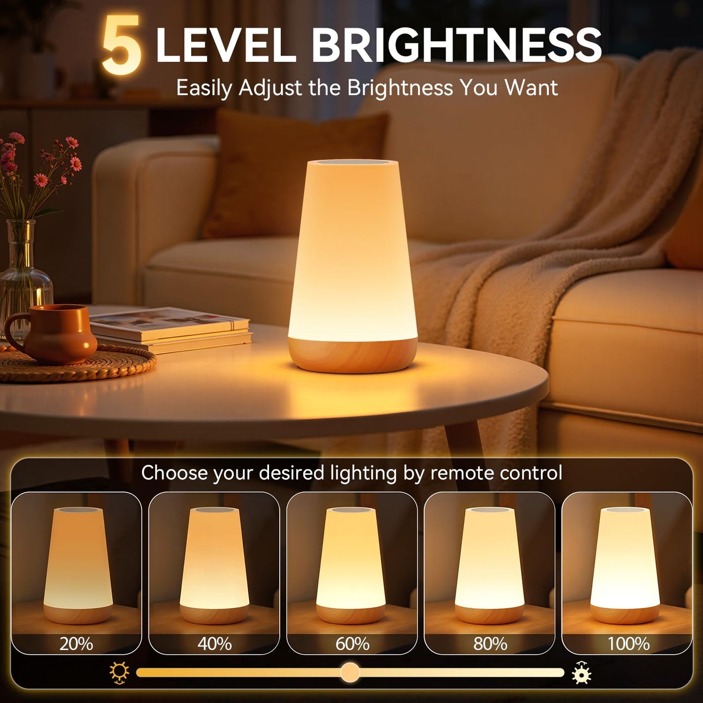 Auxmir LED Night Light Bedside Lamp Touch and Remote Control Dimmable Tabletop 13 RGB Colors Changing 5 Brightness Adjustable Rechargeable Portable Lamp for Baby Kids Nursery Bedroom Bathroom Camping