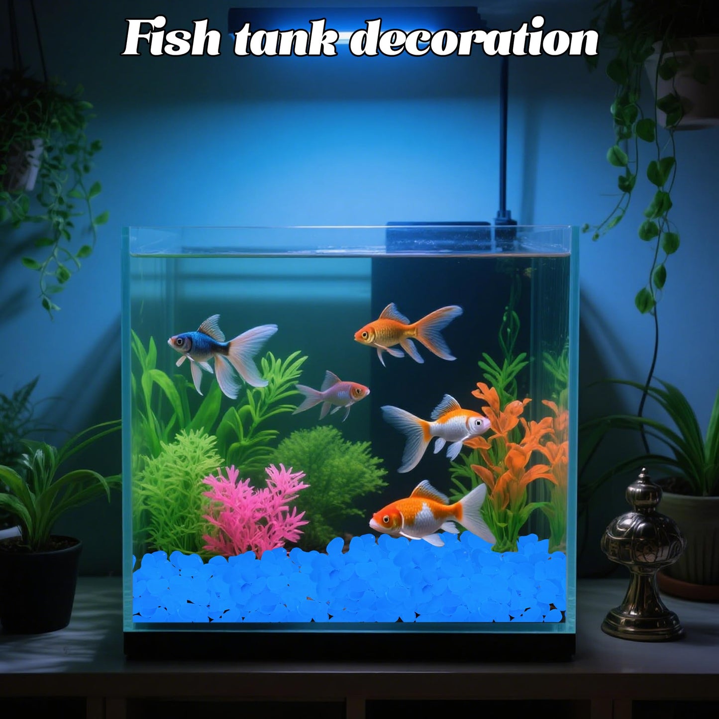 200PCS 1-1.2" Blue Glow in The Dark Pebbles Fish Tank Rocks Outdoor Glowing Rocks Luminous Stones for Walkway Pathway Backyard Glow in The Dark Rocks for Garden