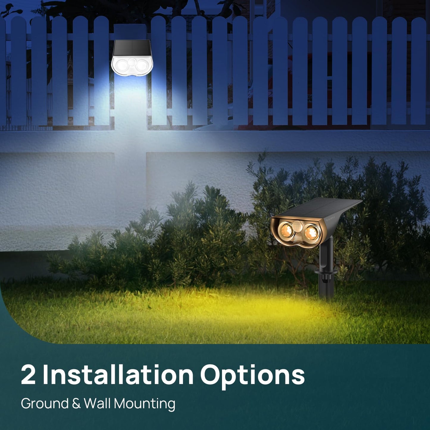Linkind Solar Outdoor Motion Sensor Lights, IP67 Waterproof Solar Powered Security Lights, Solar LED Pathway for Garden Driveway Fence, 6500k Cold White, 2 Pack