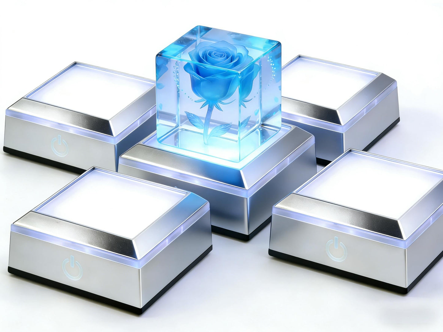 vskikris Museum-Style Lighting Base for Feng Shui Crystals - USB/Battery Operated LED Platform for Window Display & Tabletop Decor Set of 4 -no Cubes